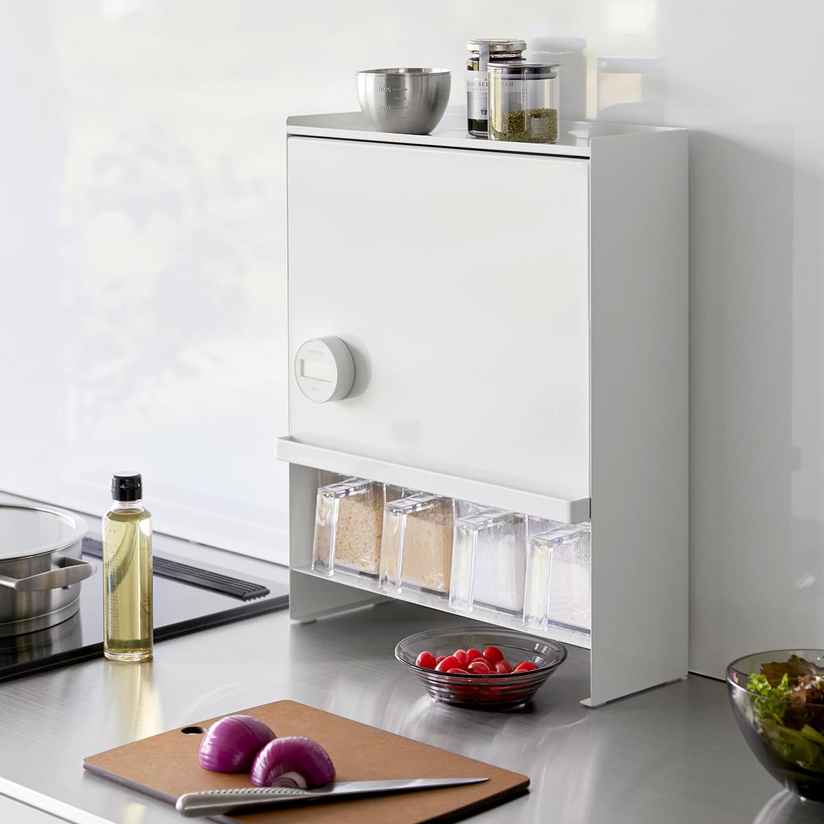 【2BUY10%OFF対象】【tower】前が開く 隠せる調味料ラック(ホワイト)