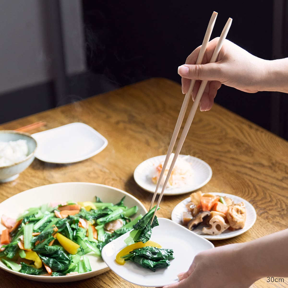 【にちにち道具】竹の道具 菜ばしそろえ 無垢 33cm・30cm 2膳組(丸)(30cm)