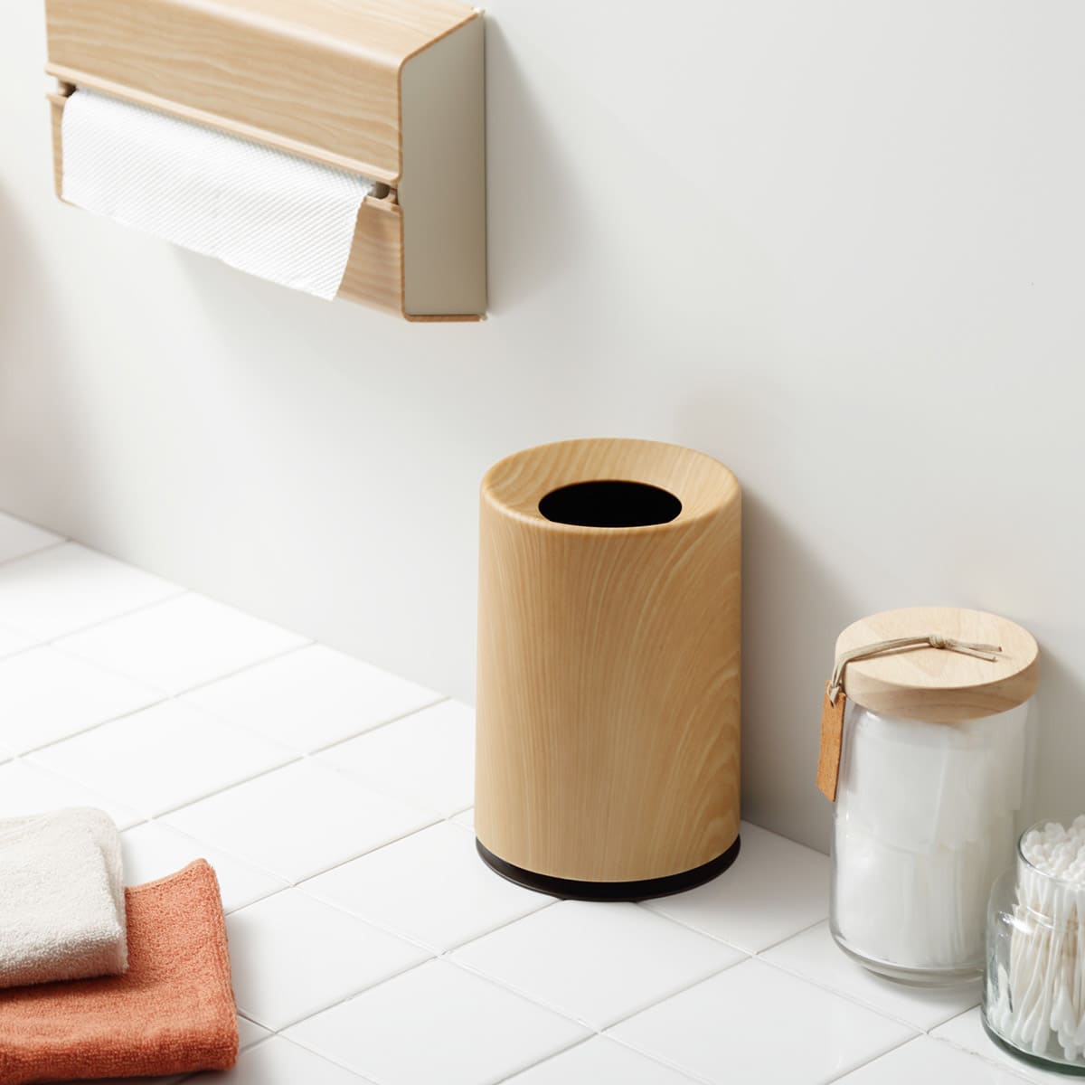 【ideaco】mini TUBELOR 丸型ゴミ箱 ウッド(オークウッド)