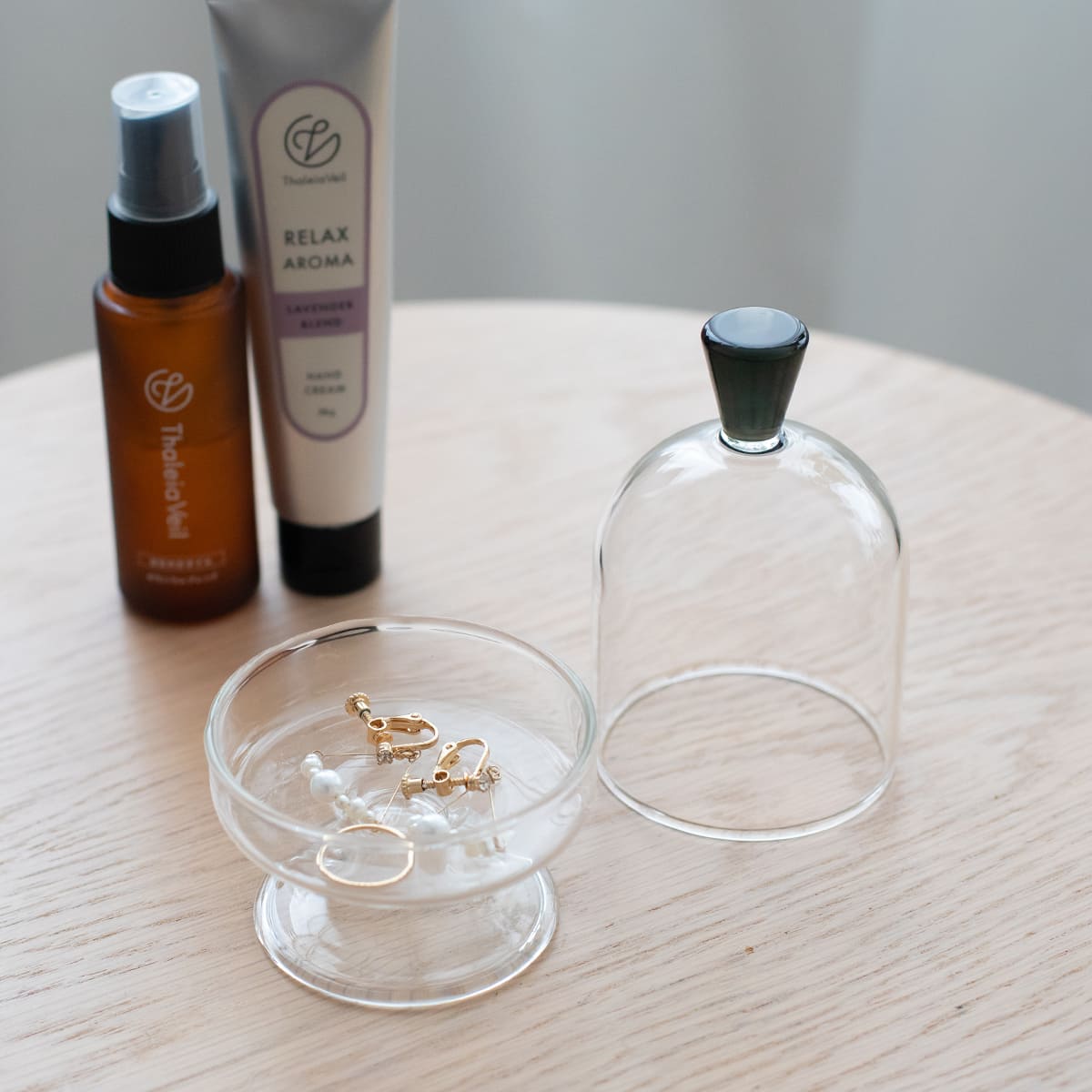 香皿としても使える 蓋付きガラスのミニコンポート S