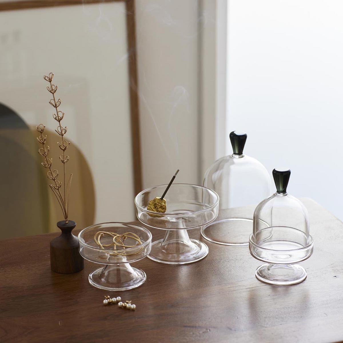 香皿としても使える 蓋付きガラスのミニコンポート L