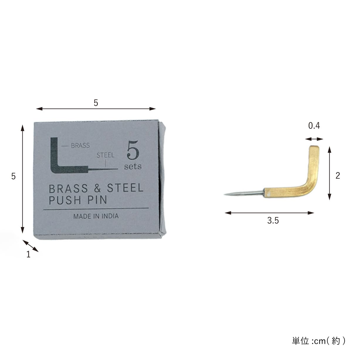 BRASSプッシュピン Ｌフック 5個入