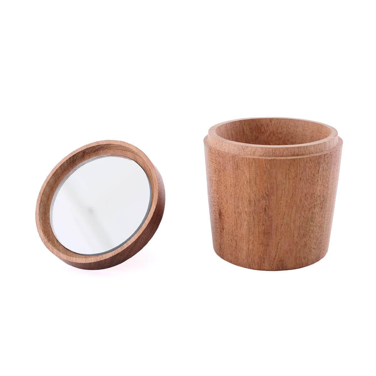 ミラー付きの木の小物入れ