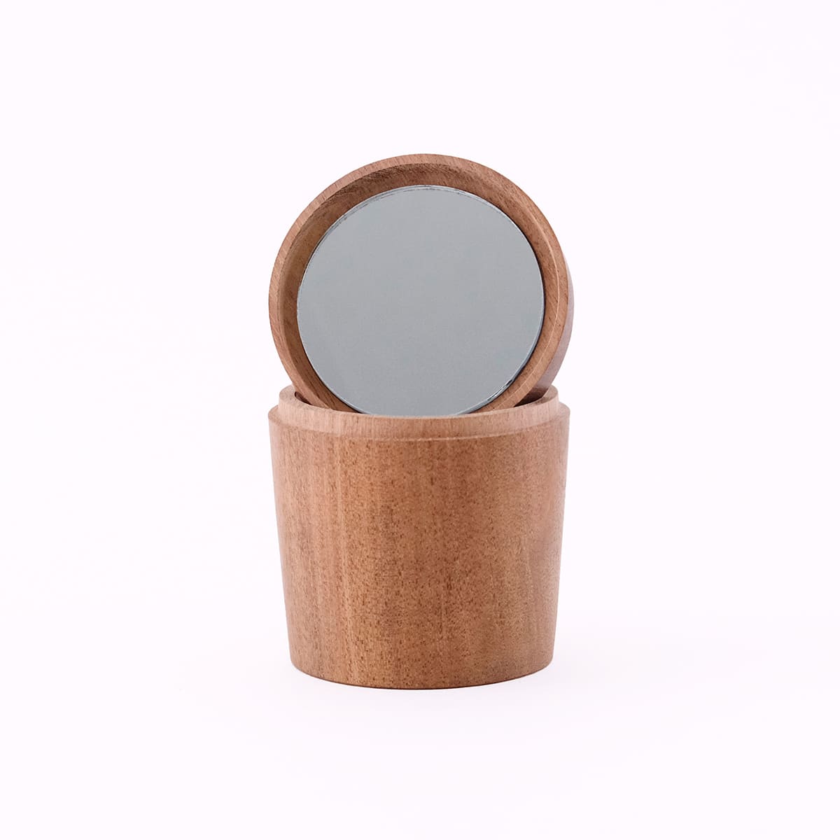 ミラー付きの木の小物入れ