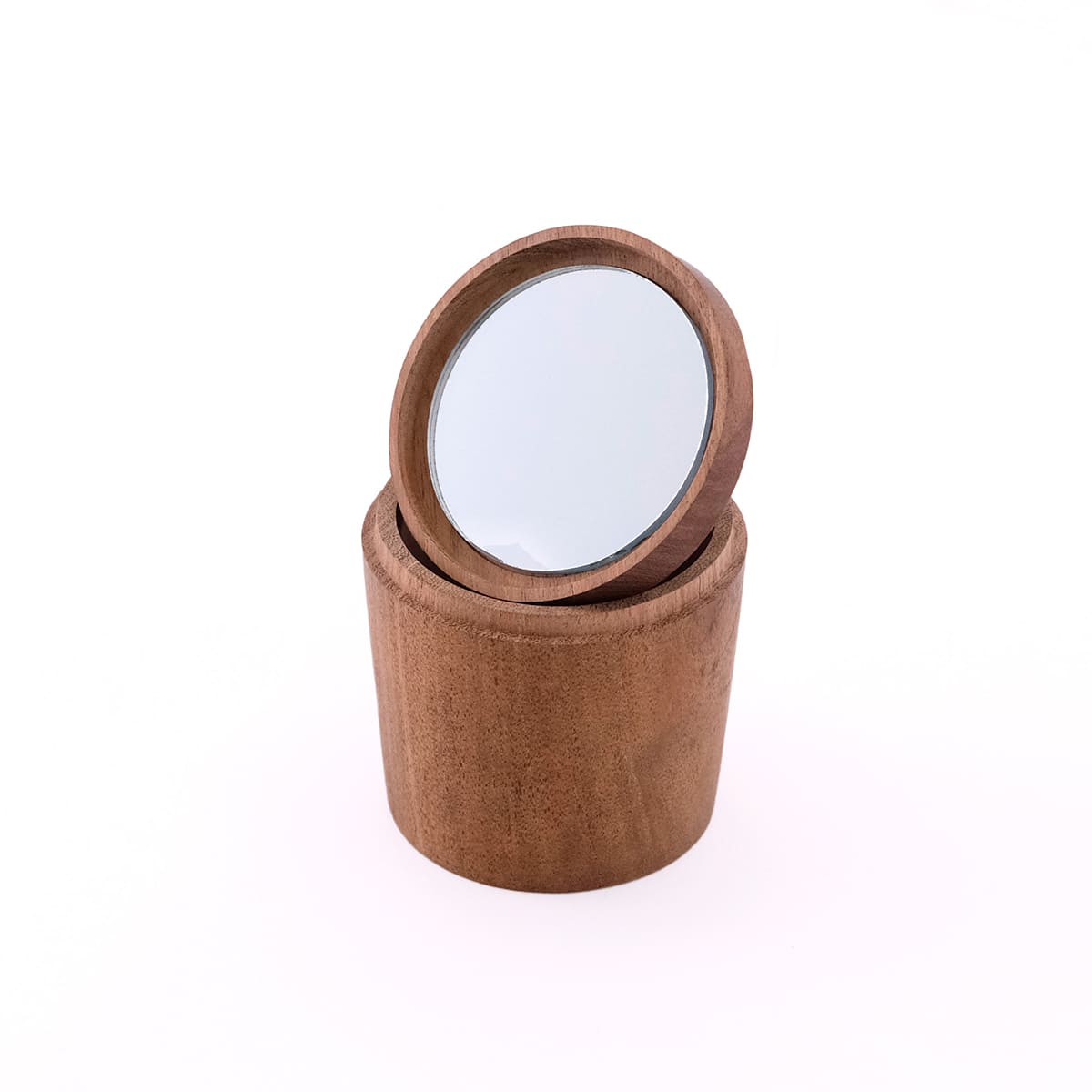 ミラー付きの木の小物入れ