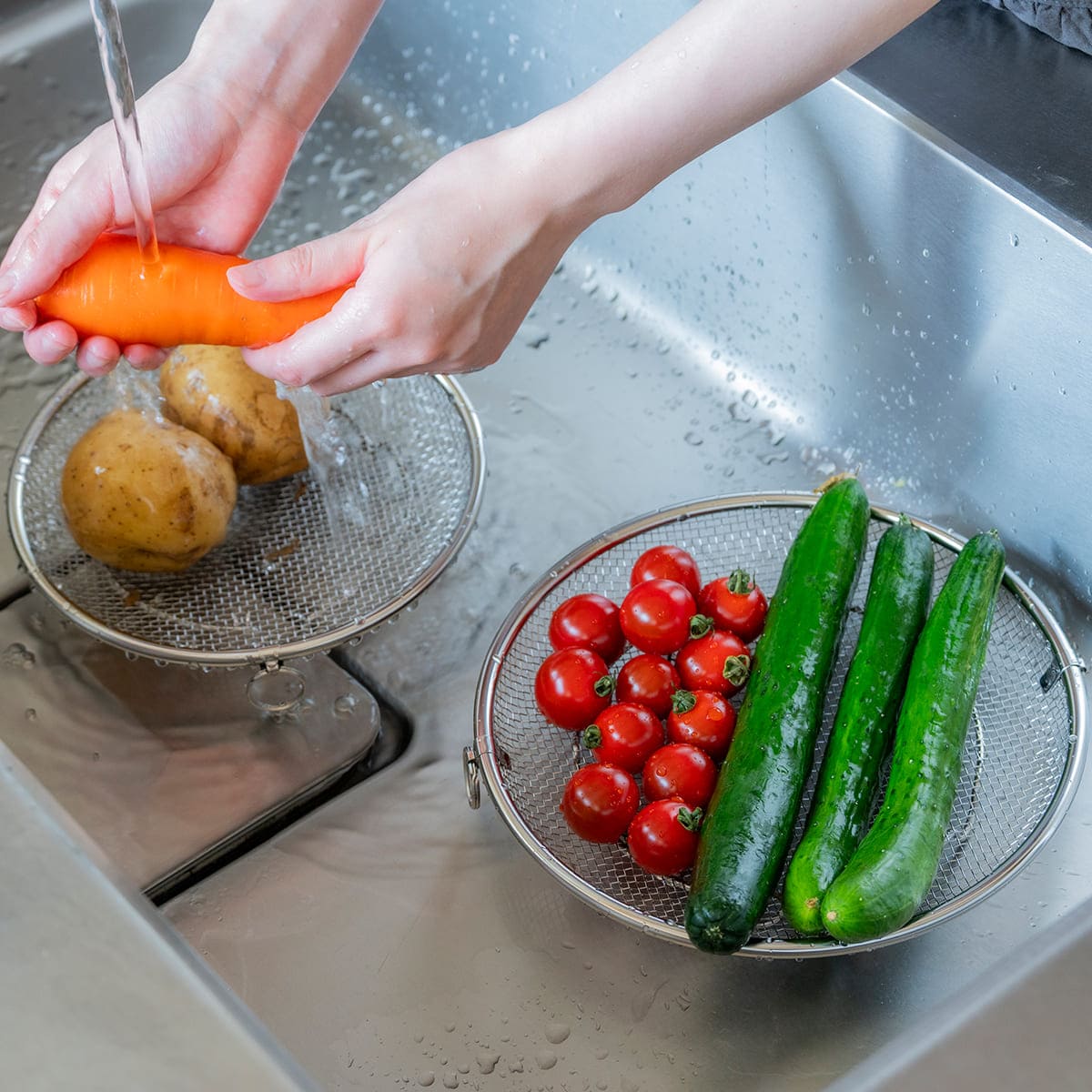 【bws SELECTION】盆ざる19・22cmセット 持ち上げフック付き