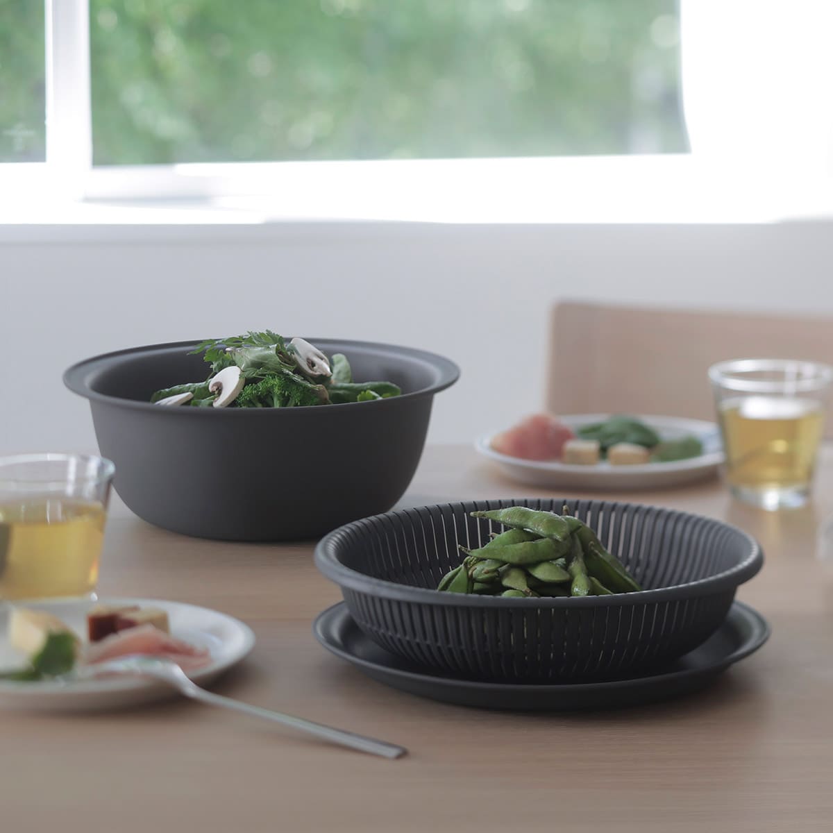 【marna】トレー付きザルボウル3点 21cm(ダークグレー)