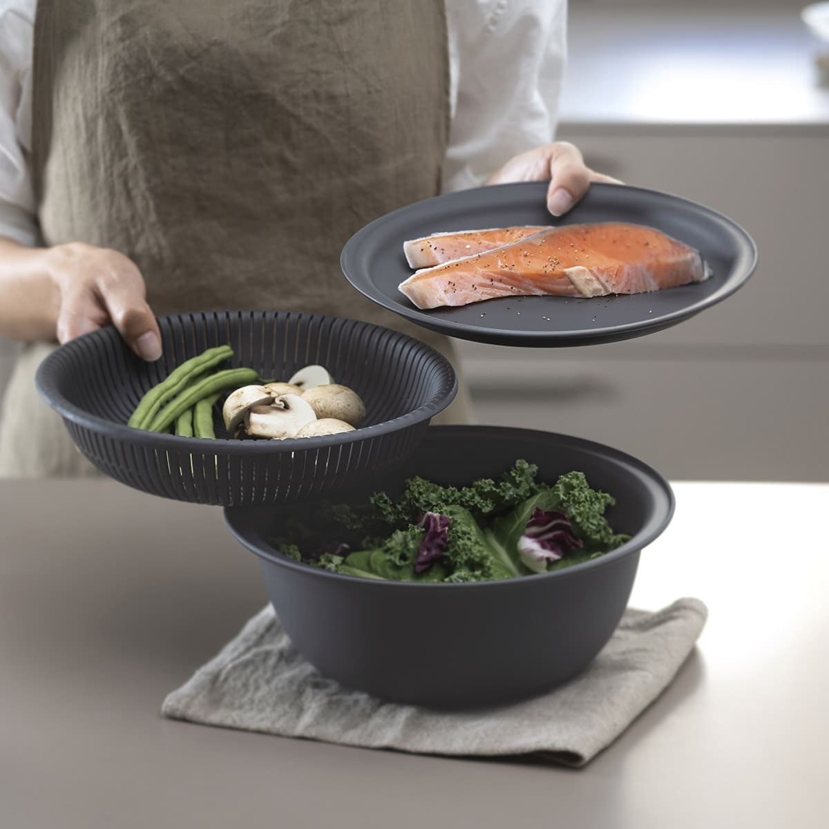 【marna】トレー付きザルボウル3点 21cm