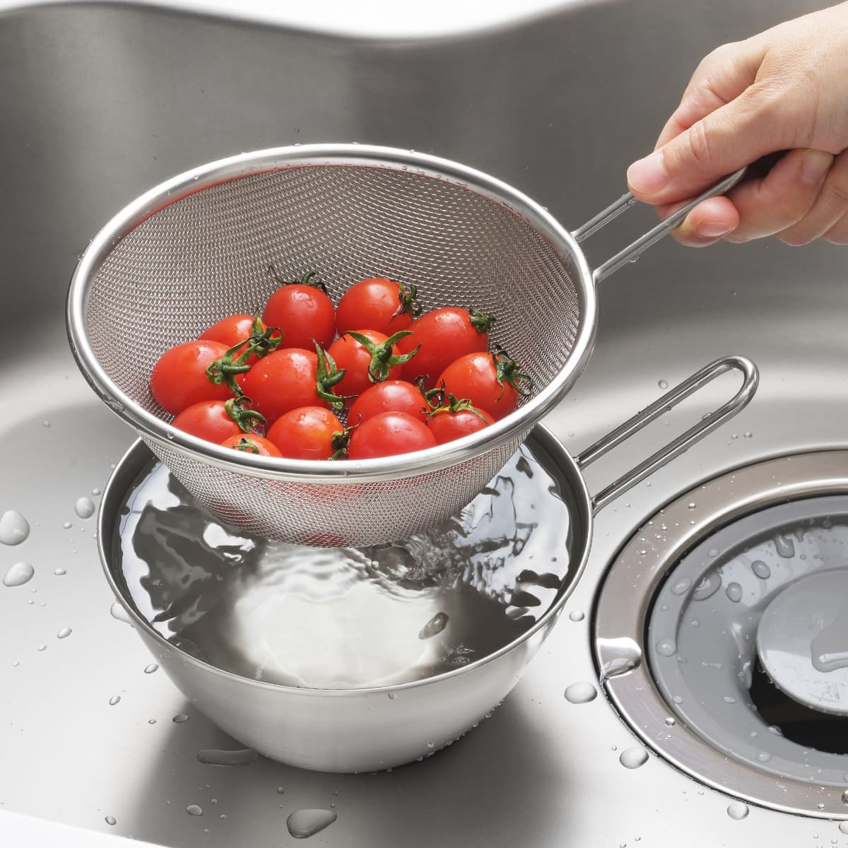 【and】ステンレス手付きストレーナー16cm深型
