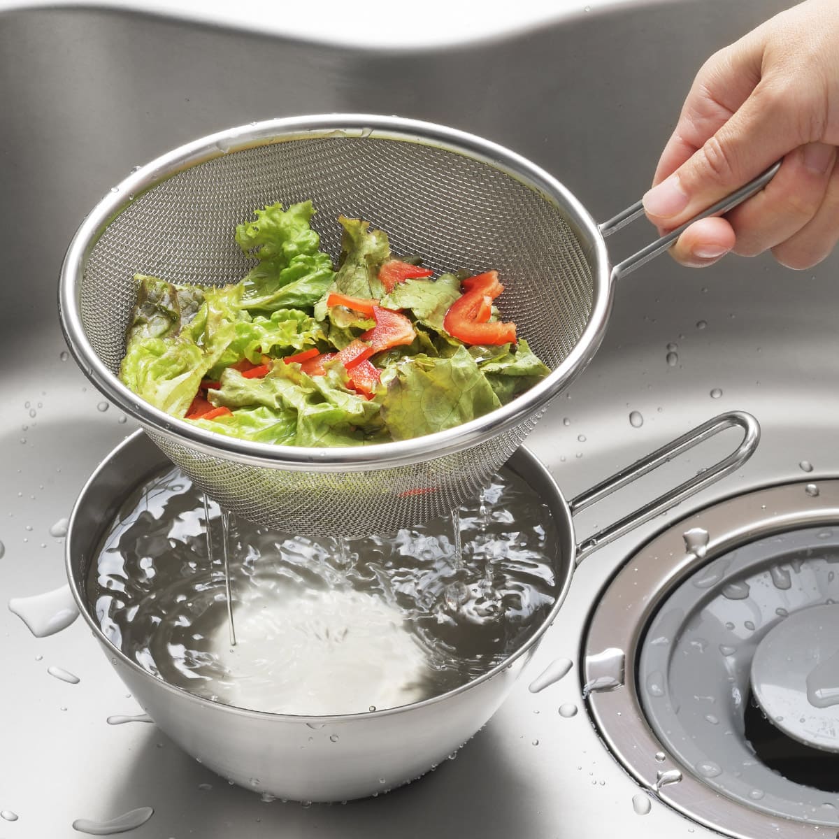 【and】ステンレス手付きストレーナー16cm深型