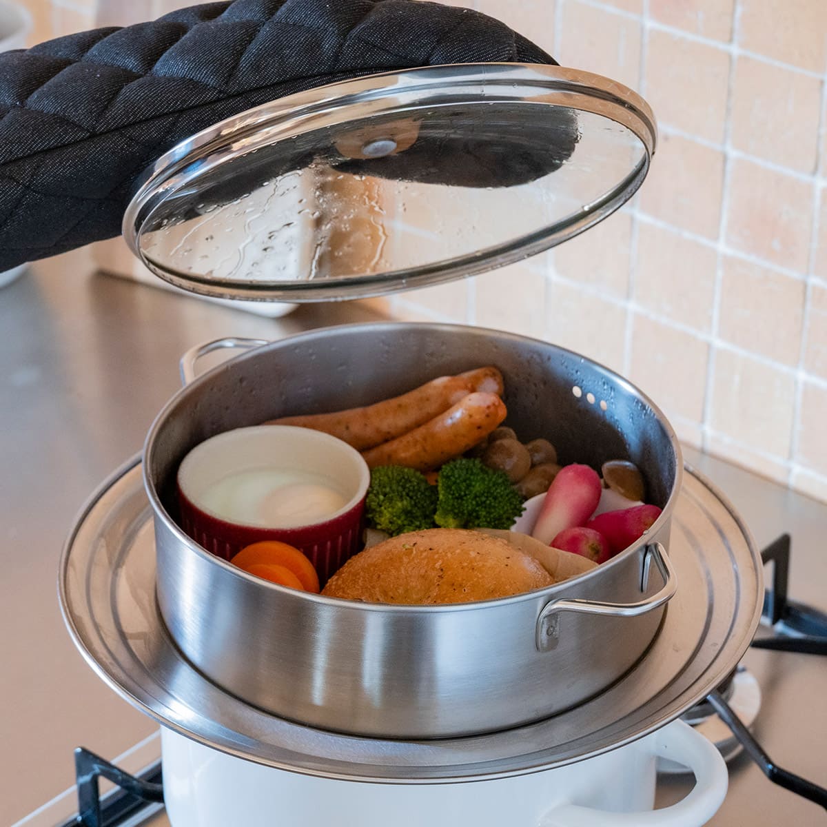 【bws SELECTION】ステンレスせいろ浅 フタ・蒸し板付3点セット