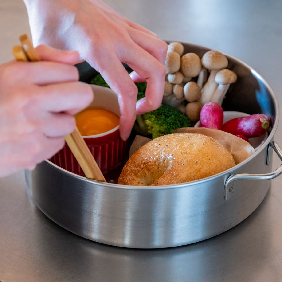 【bws SELECTION】ステンレスせいろ浅 フタ・蒸し板付3点セット