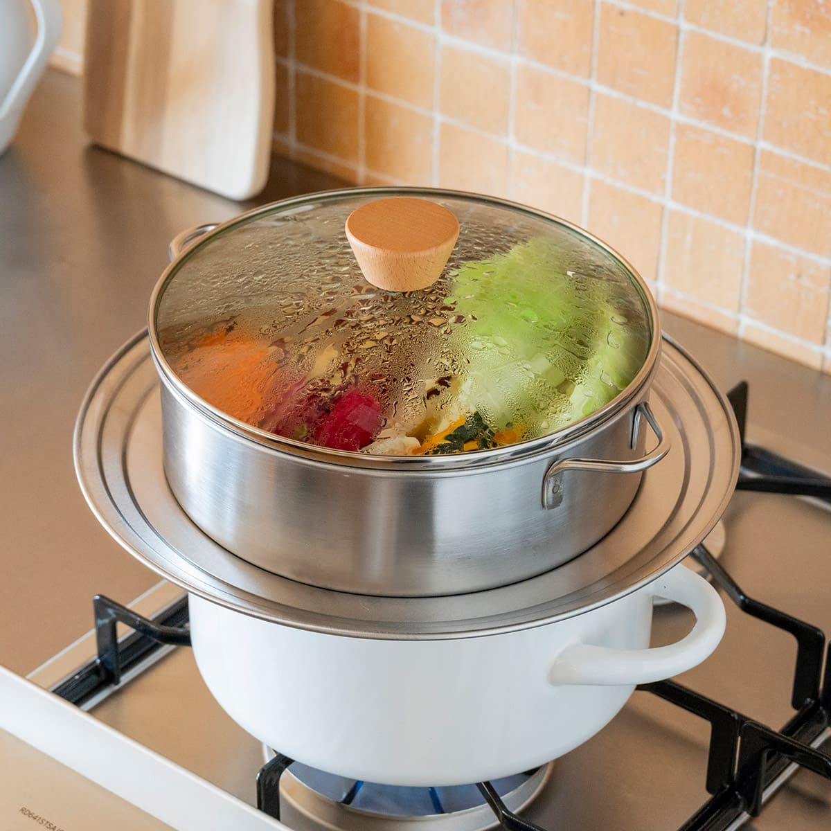 【bws SELECTION】ステンレスせいろ浅 フタ・蒸し板付3点セット