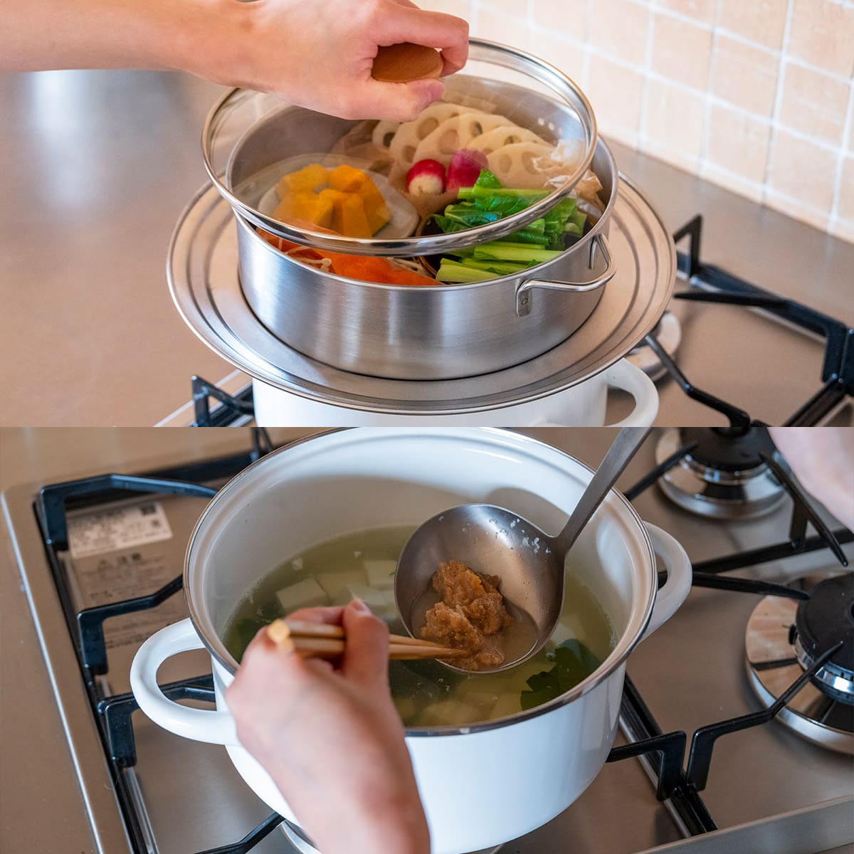 【bws SELECTION】ステンレスせいろ浅 フタ・蒸し板付3点セット