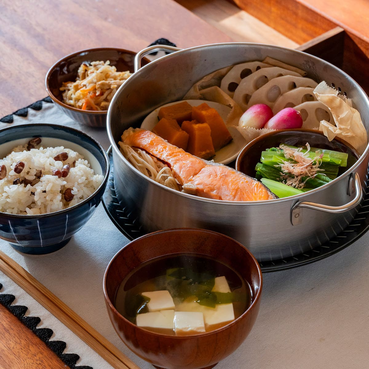 【bws SELECTION】ステンレスせいろ浅 フタ・蒸し板付3点セット