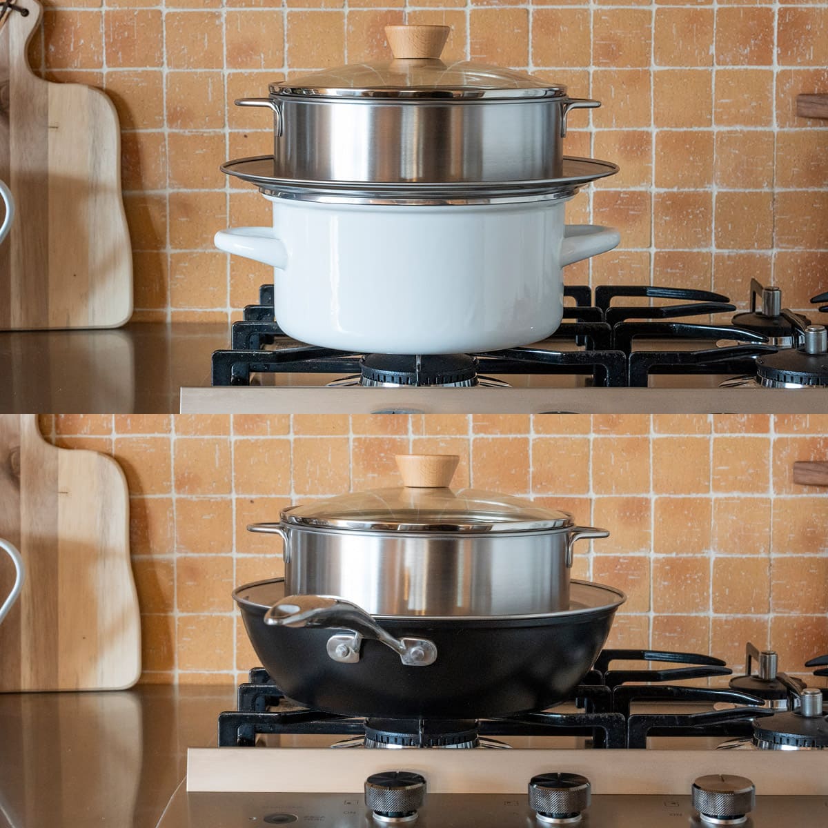 【bws SELECTION】ステンレスせいろ浅 フタ・蒸し板付3点セット