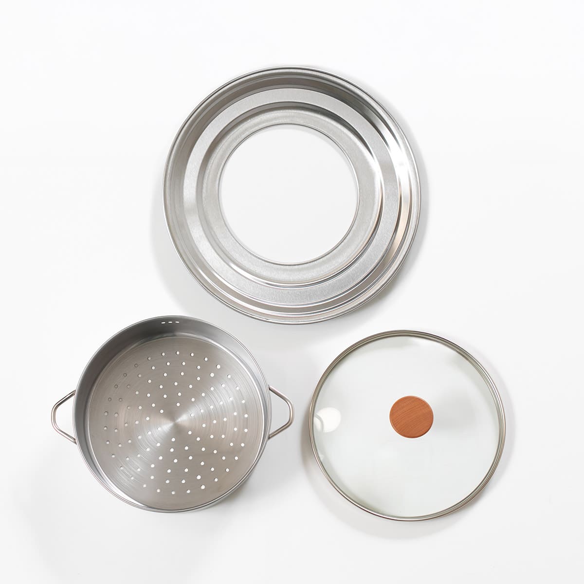 【bws SELECTION】ステンレスせいろ浅 フタ・蒸し板付3点セット
