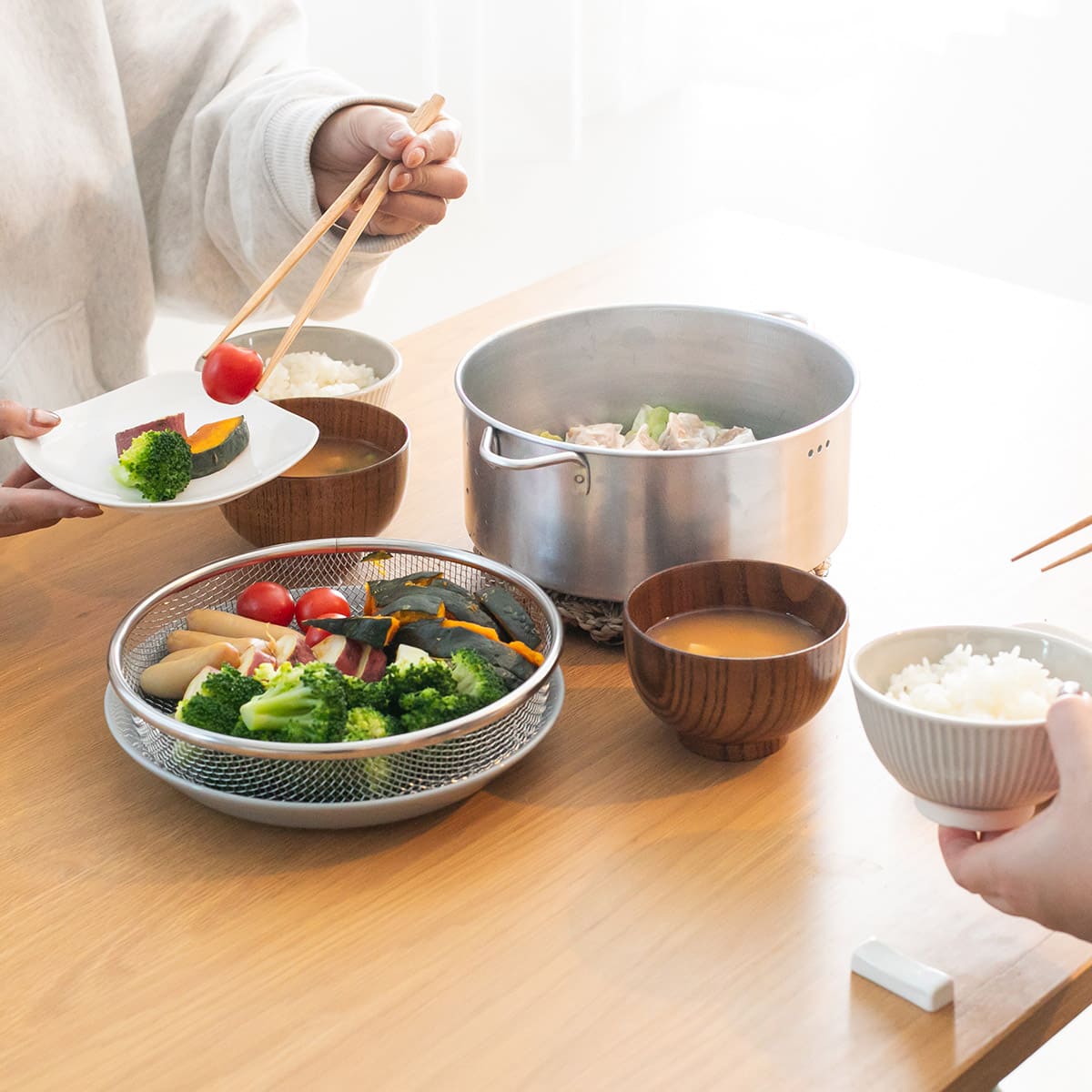 【bws SELECTION】ステンレスせいろ深 フタ・ザル付3点セット