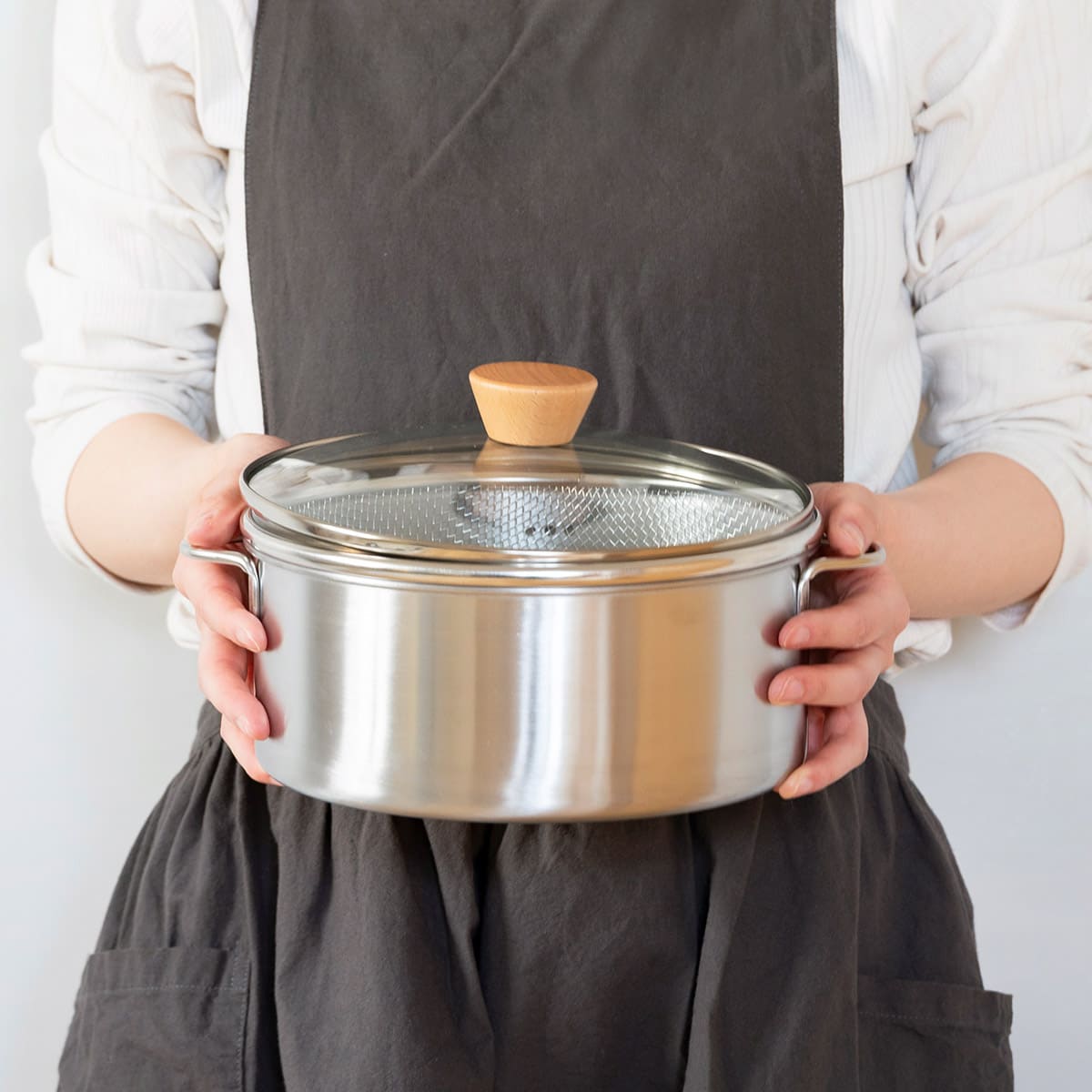 【bws SELECTION】ステンレスせいろ深 フタ・ザル付3点セット