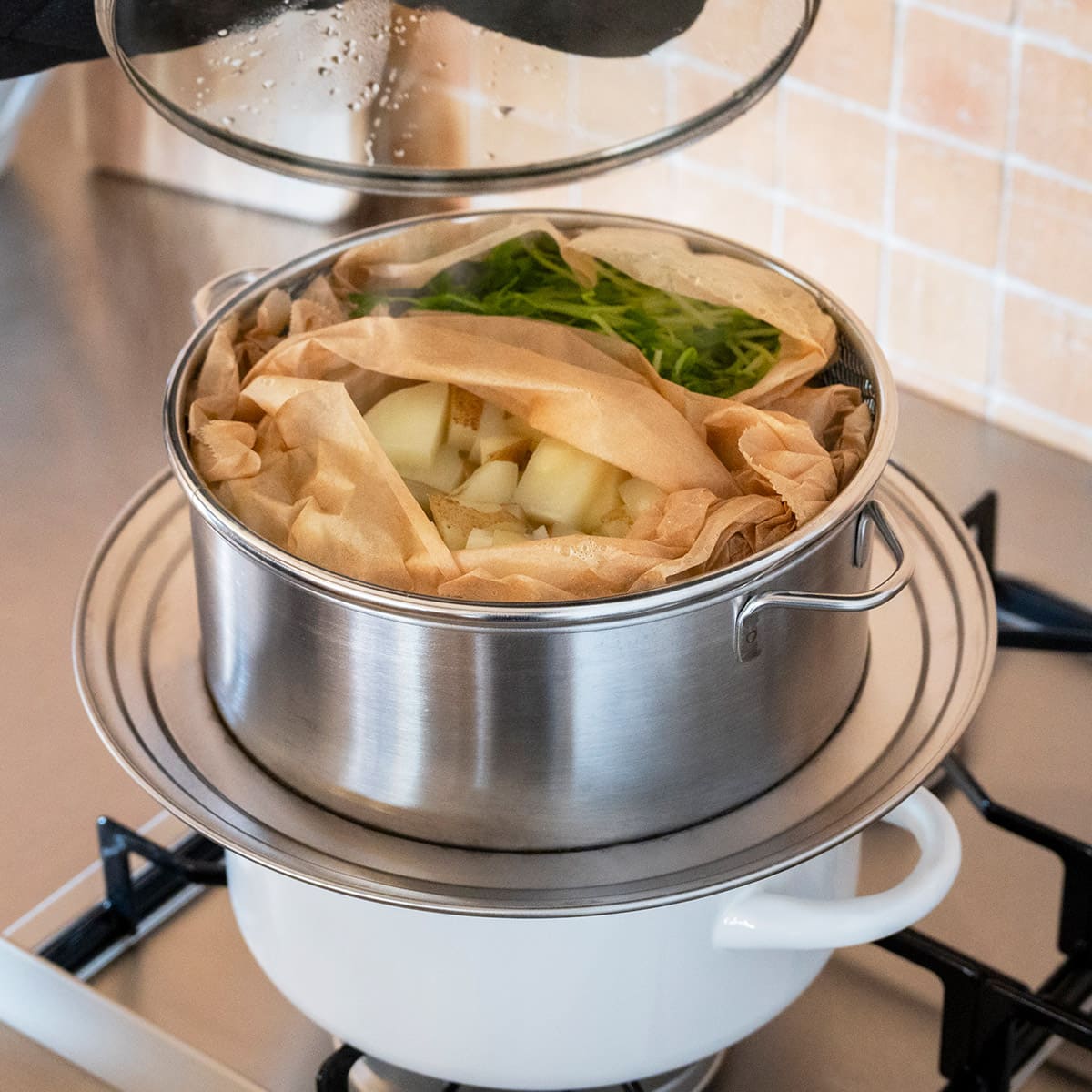 【bws SELECTION】ステンレスせいろ深 フタ・ザル・蒸し板4点セット