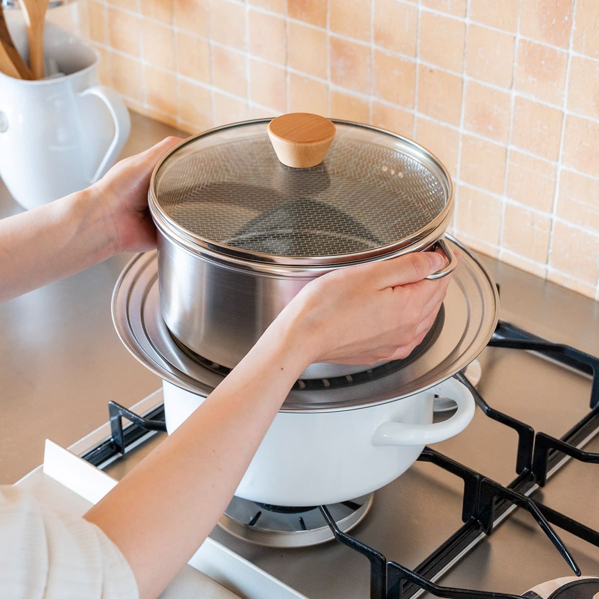 【bws SELECTION】ステンレスせいろ深 フタ・ザル・蒸し板4点セット