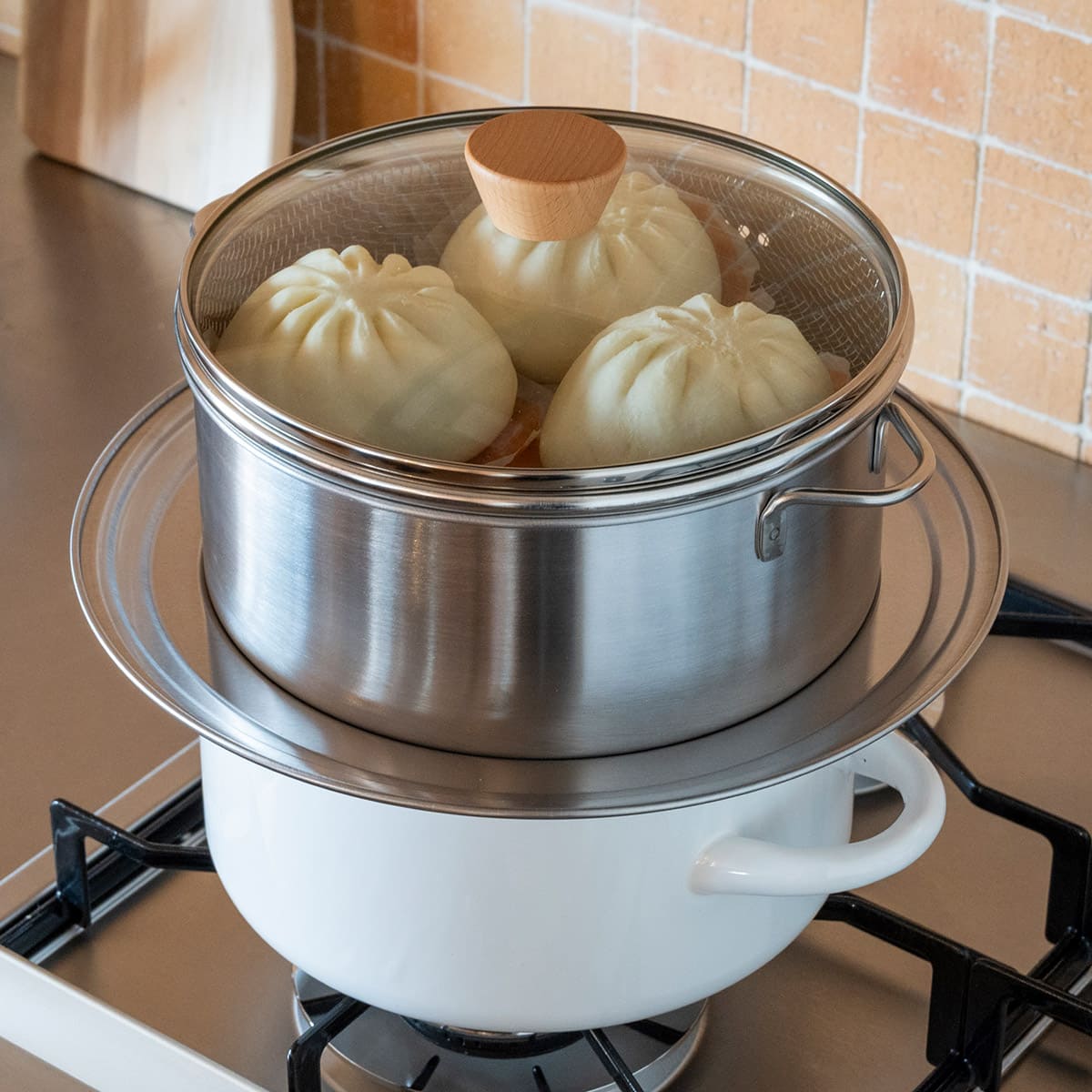 【bws SELECTION】ステンレスせいろ深 フタ・ザル・蒸し板4点セット