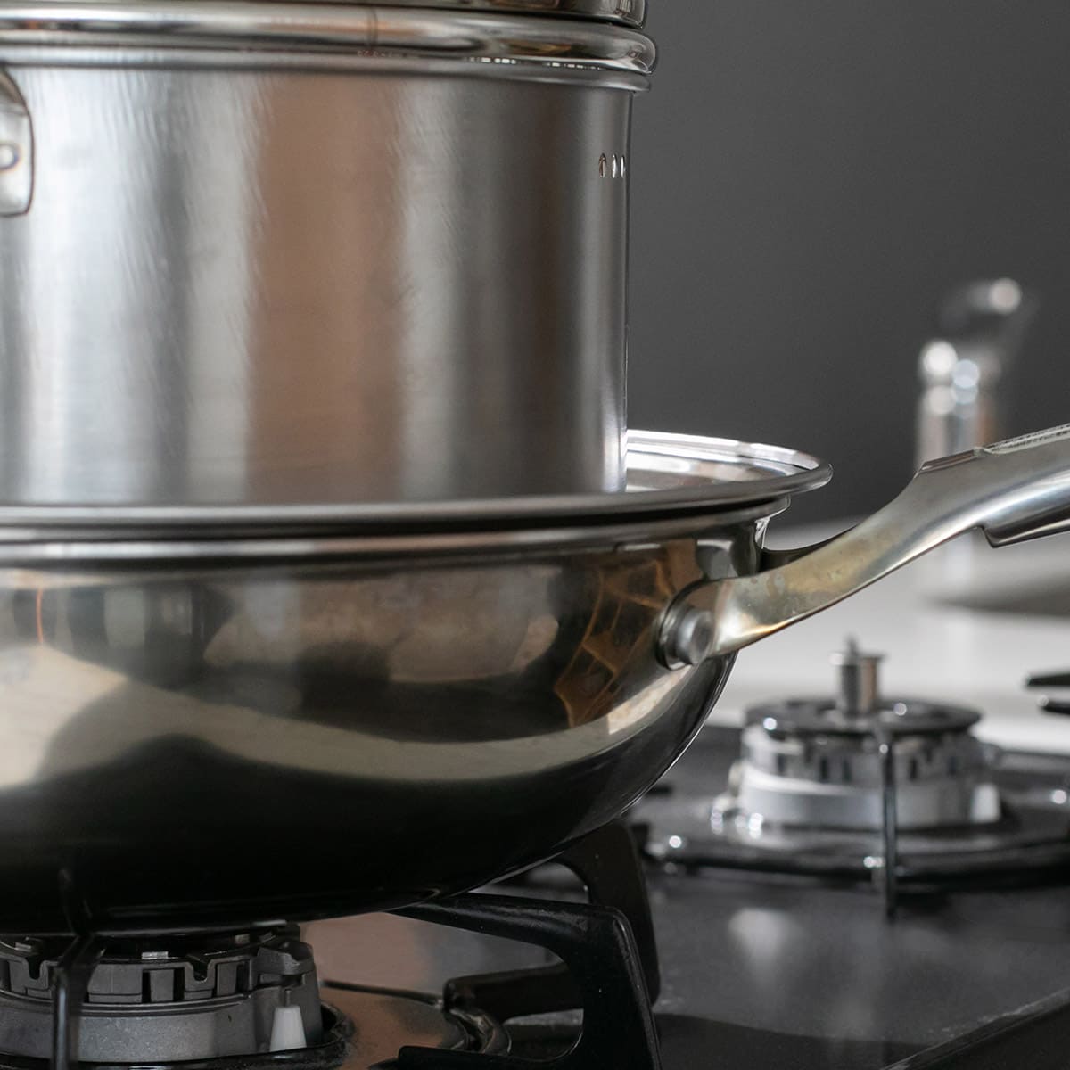 【bws SELECTION】ステンレスせいろ深 フタ・ザル・蒸し板4点セット