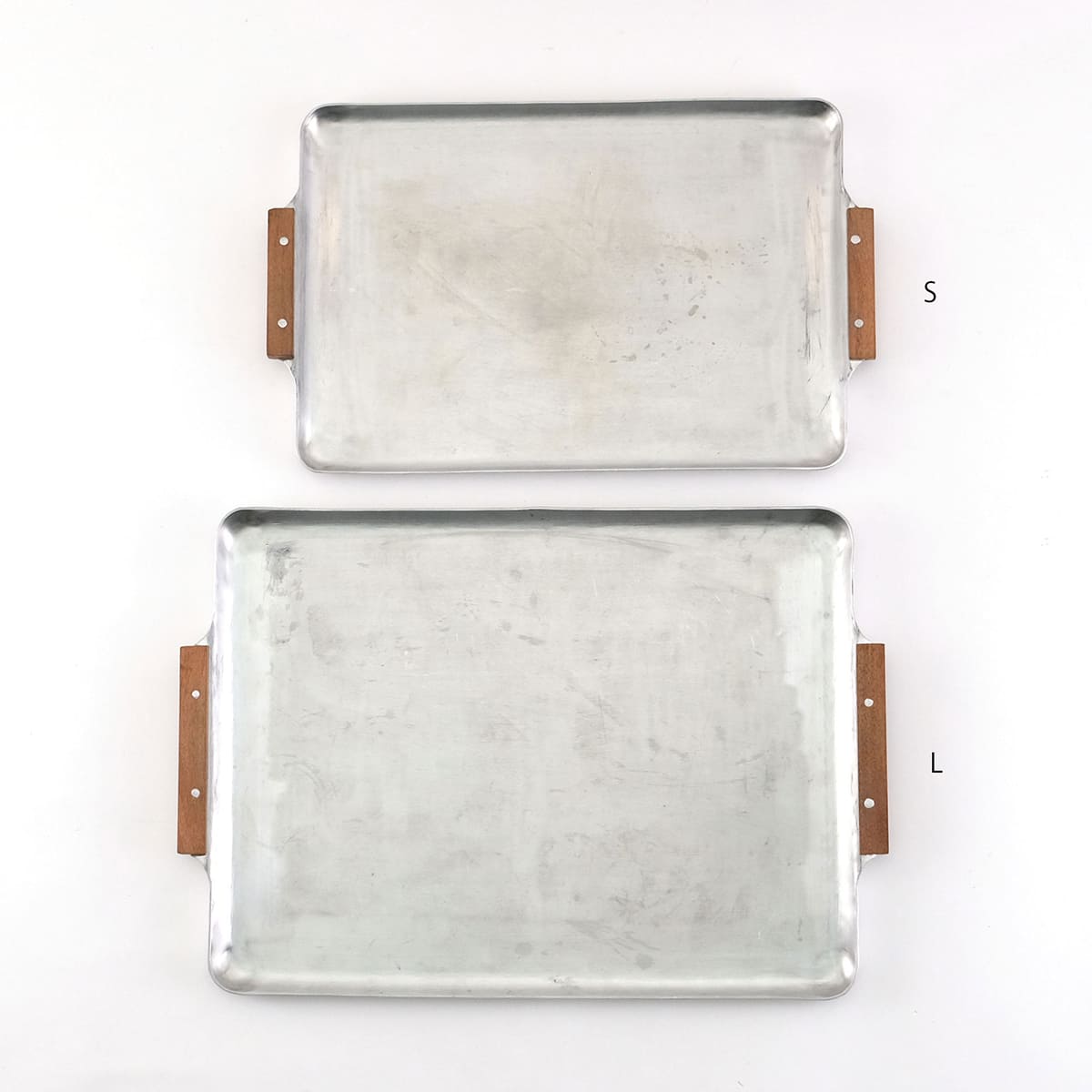 木の持ち手のアルミトレー S