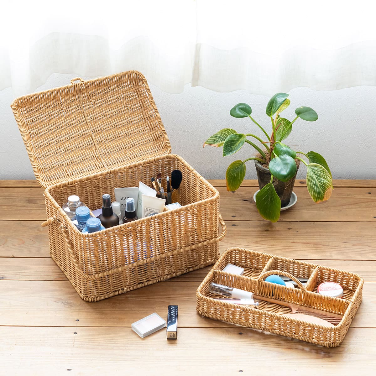 洗えるカゴ コスメボックス L