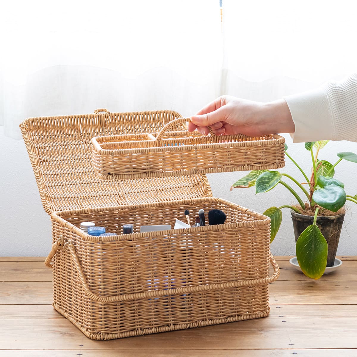 洗えるカゴ コスメボックス L