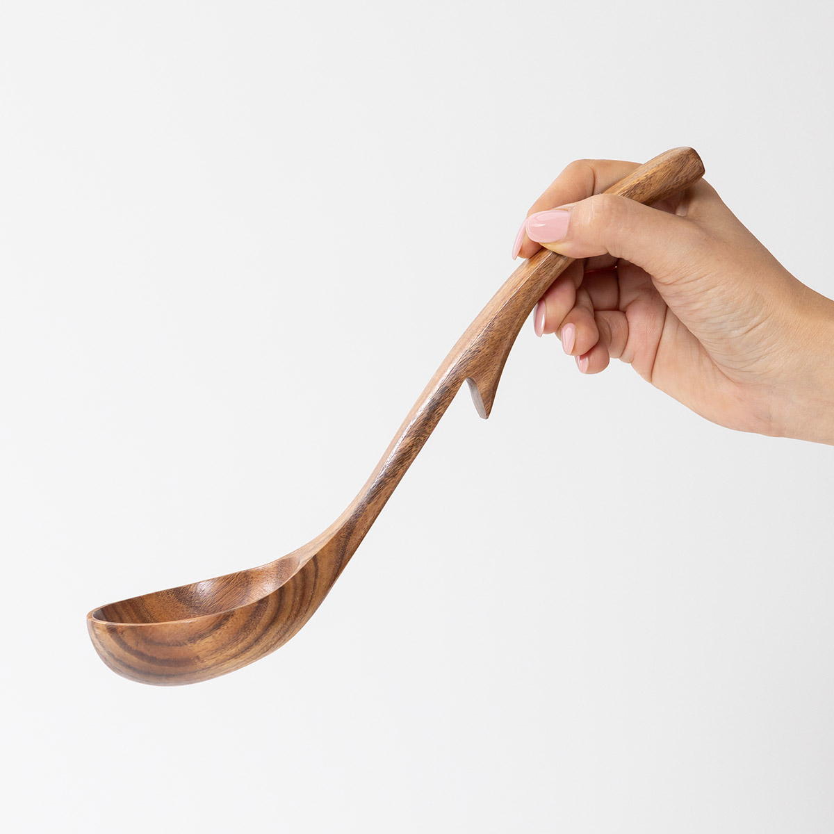 お鍋のフチに引っ掛けられる天然木のお玉 大