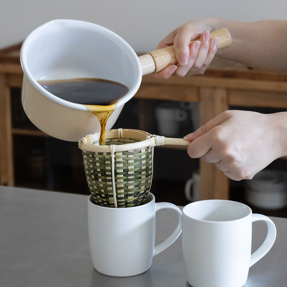 天然素材の持ち手付き茶こし 大