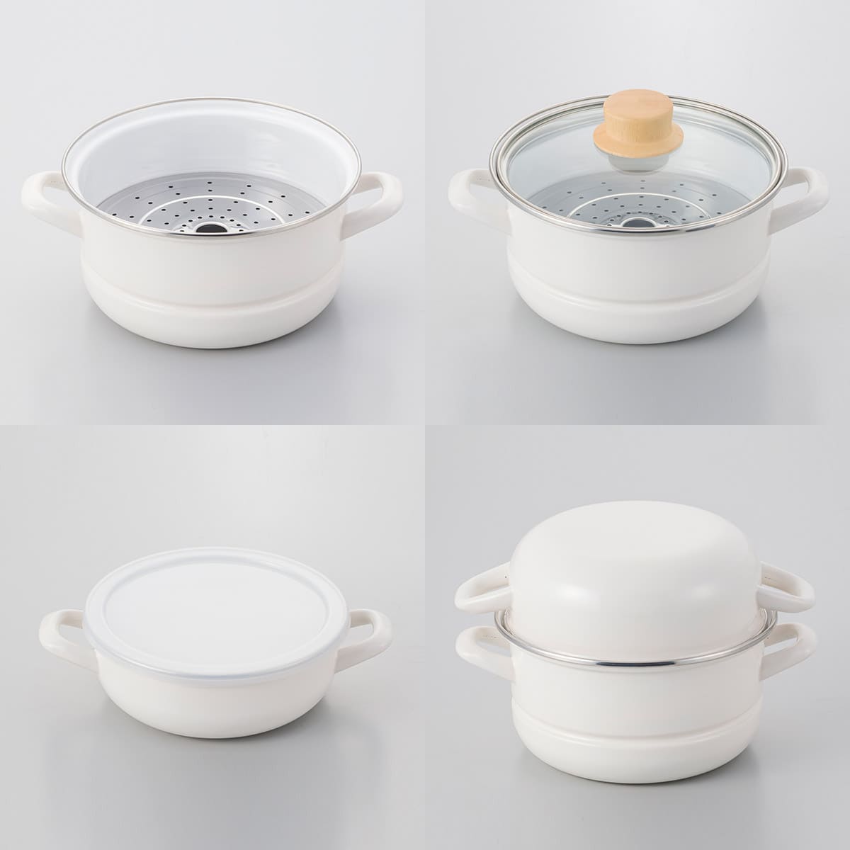 【富士ホーロー】マルチホーロー鍋ハットポット蒸し器付18cm