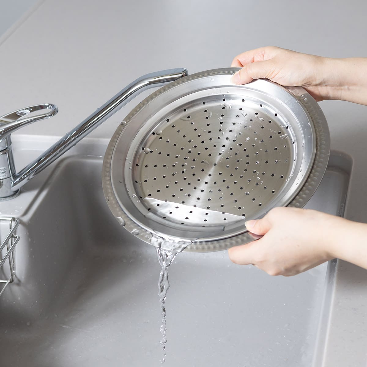 継ぎ目のないステンレス卓上鍋蒸し皿付き 22cm